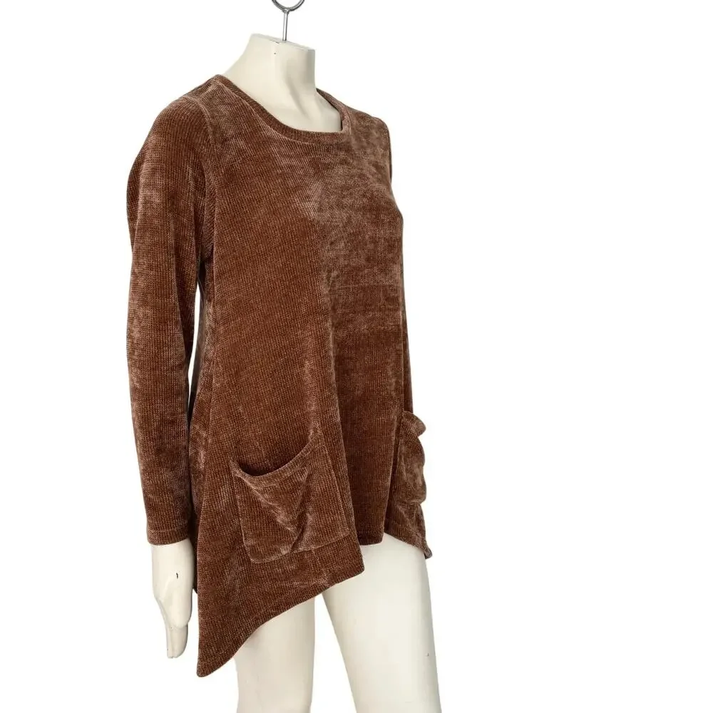 NEW LOGO Lori Goldstein Slouchy Pocket Chenille Tunic Sweater in Brown SZ M